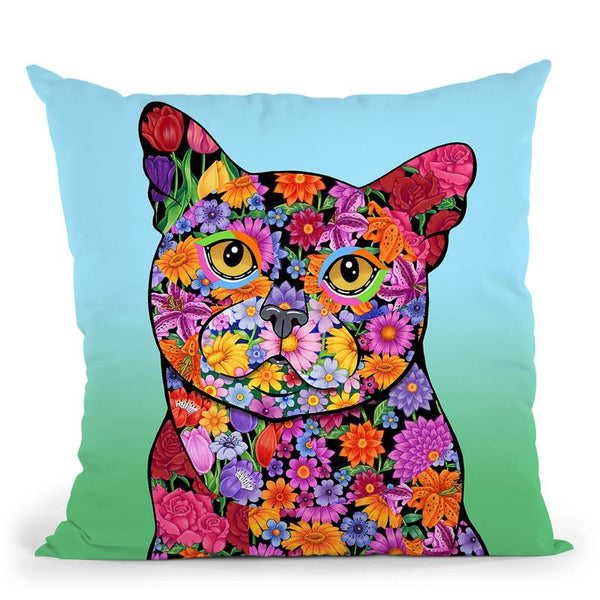Flowers Black Cat Throw Pillow By Tomoyo Pitcher - All About Vibe