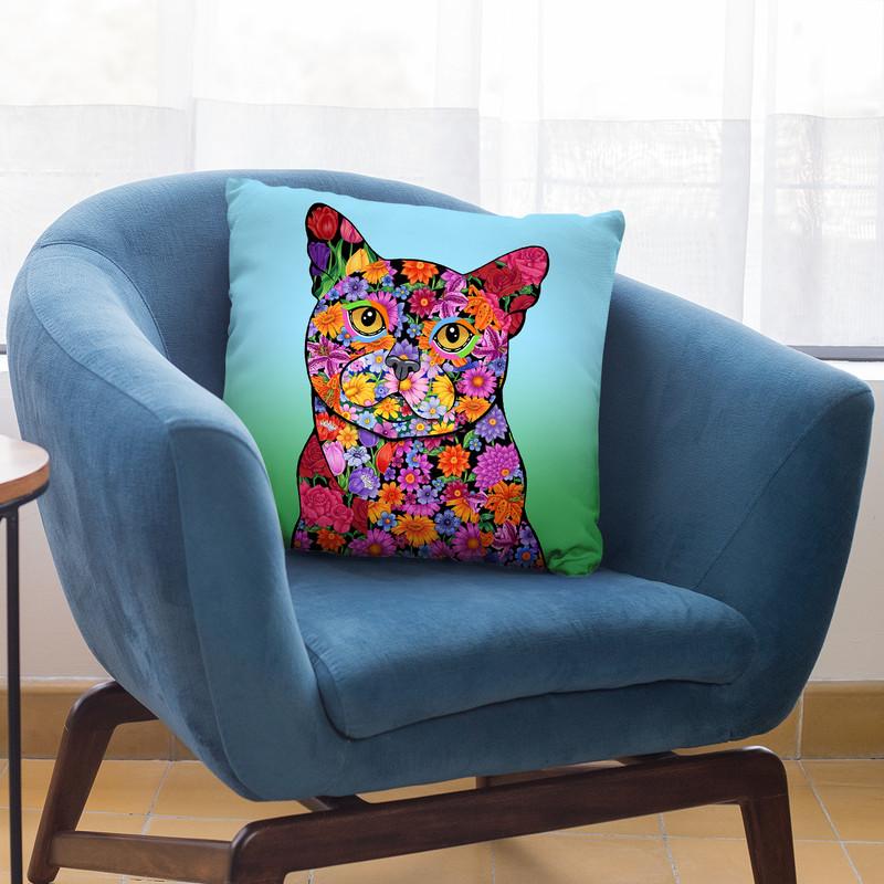Flowers Black Cat Throw Pillow By Tomoyo Pitcher - All About Vibe