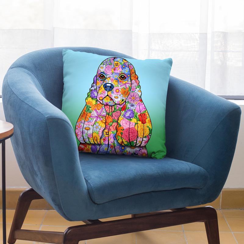 Flowers Cocker Spaniel Throw Pillow By Tomoyo Pitcher - All About Vibe