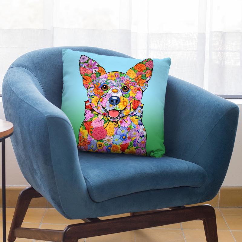 Flowers Corgi Throw Pillow By Tomoyo Pitcher - All About Vibe