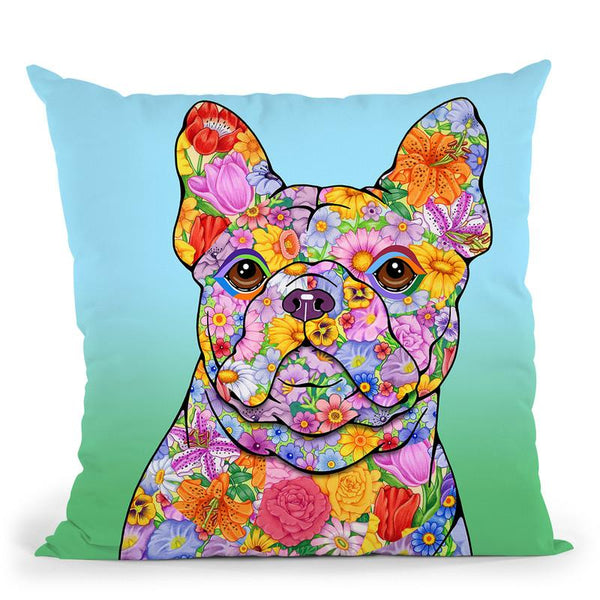 Flowers French Bulldog Throw Pillow By Tomoyo Pitcher - All About Vibe