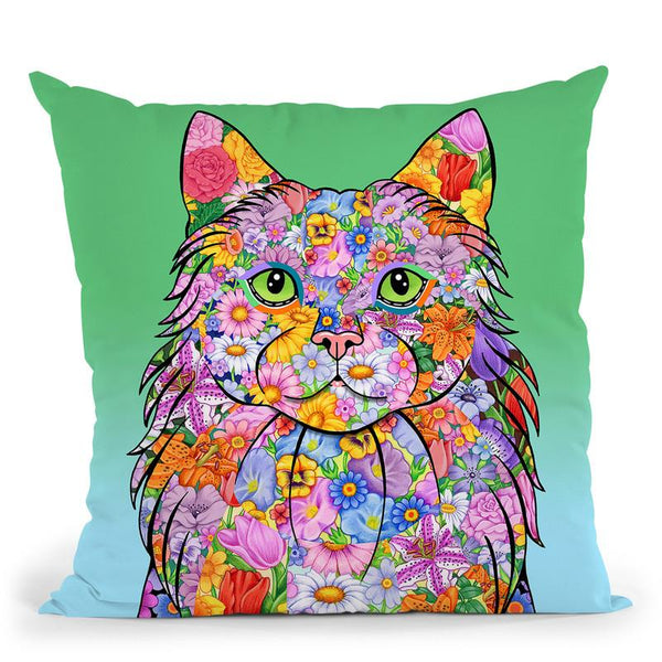 Flowers Maine Coon Cat Throw Pillow By Tomoyo Pitcher - All About Vibe