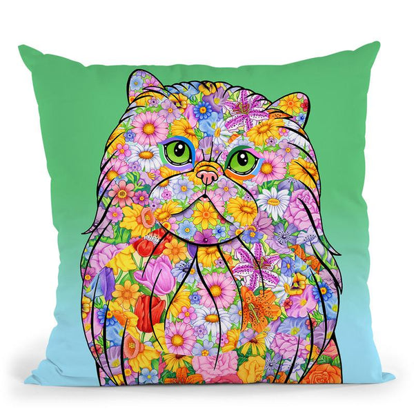 Flowers Persian Cat Throw Pillow By Tomoyo Pitcher - All About Vibe