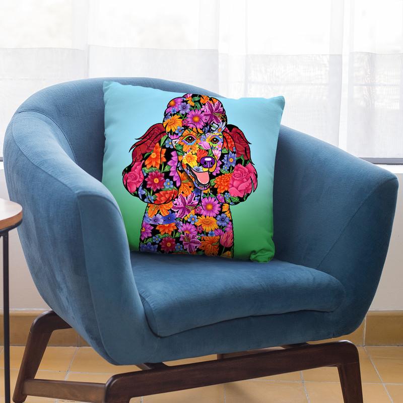Flowers Poodle Black Throw Pillow By Tomoyo Pitcher - All About Vibe