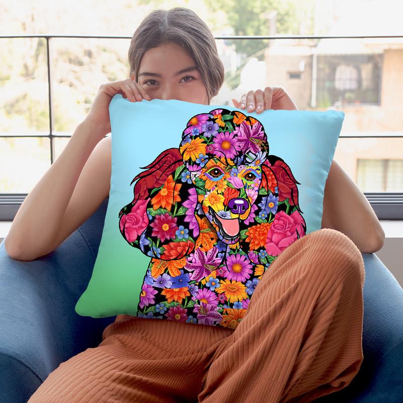 Flowers Poodle Black Throw Pillow By Tomoyo Pitcher - All About Vibe