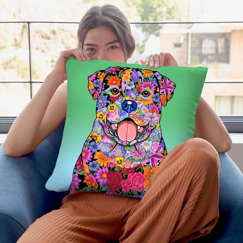 Flowers Rottweiler Throw Pillow By Tomoyo Pitcher - All About Vibe