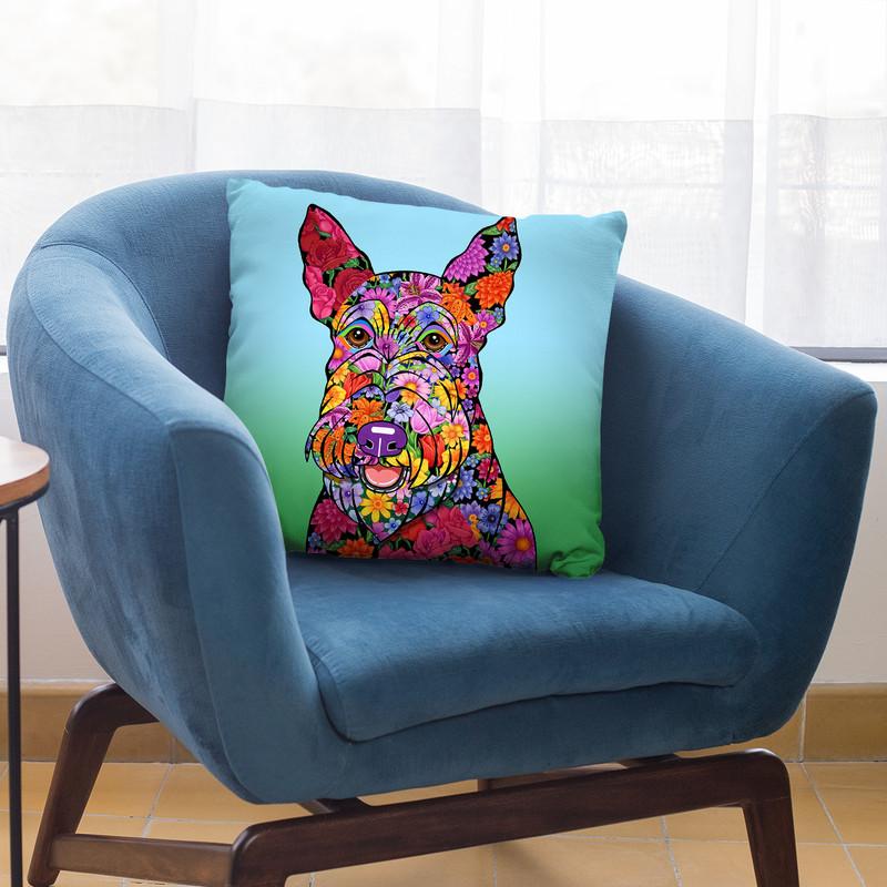 Flowers Scottish Terrier Throw Pillow By Tomoyo Pitcher - All About Vibe