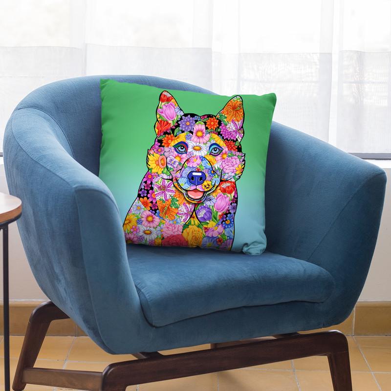 Flowers Siberian Husky Throw Pillow By Tomoyo Pitcher - All About Vibe