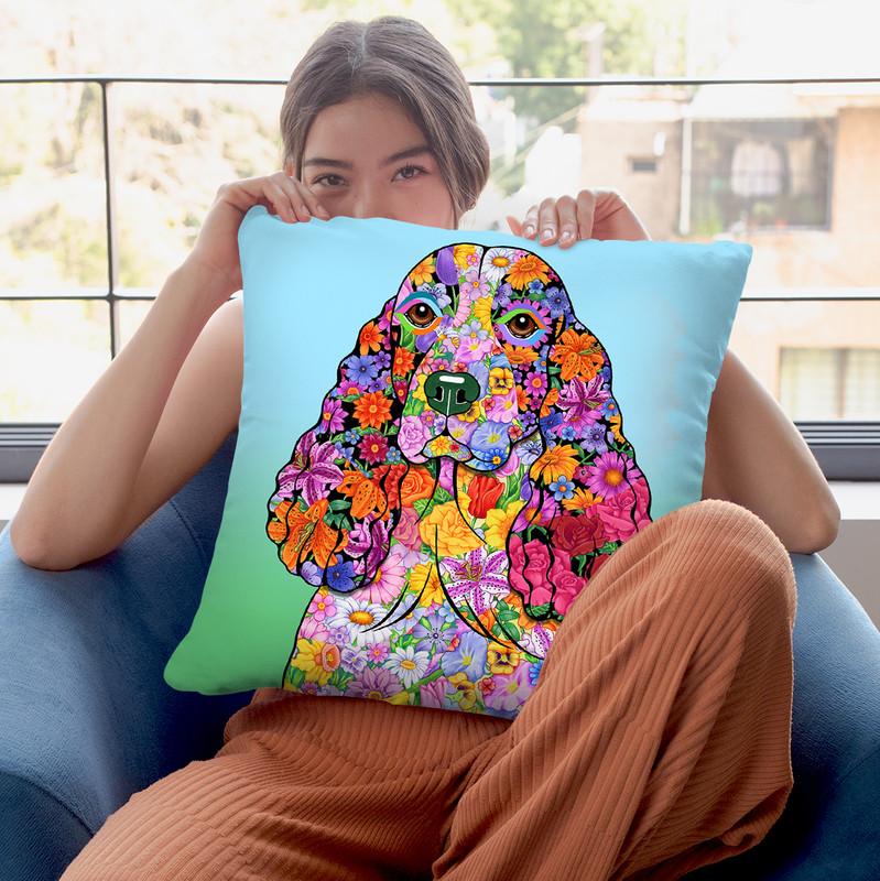Flowers Springer Spaniel Throw Pillow By Tomoyo Pitcher - All About Vibe