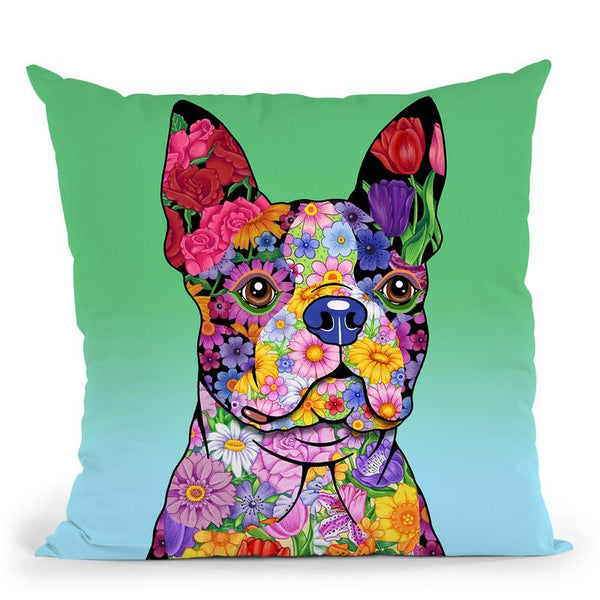 Flowers Boston Terrier Throw Pillow By Tomoyo Pitcher - All About Vibe