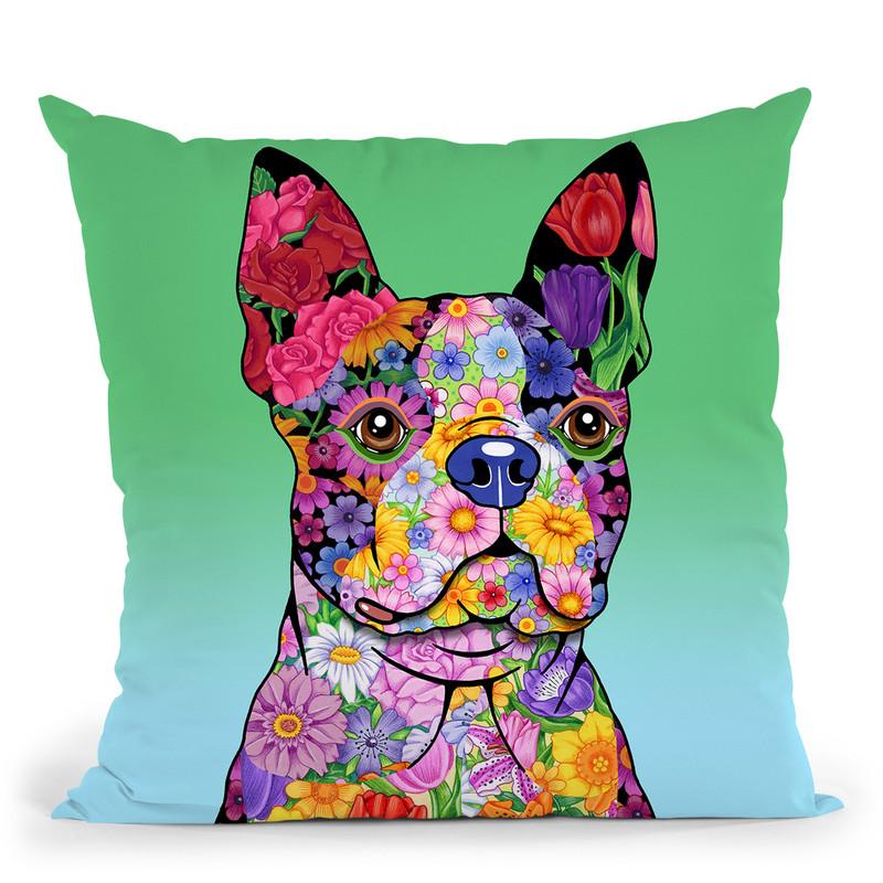 Flowers Boston Terrier Throw Pillow By Tomoyo Pitcher - All About Vibe