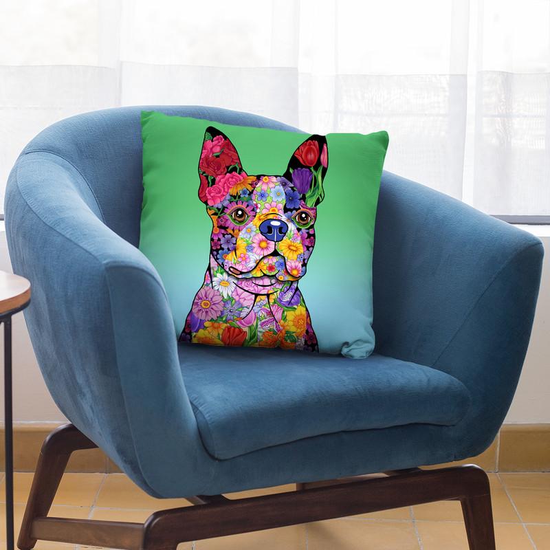 Flowers Boston Terrier Throw Pillow By Tomoyo Pitcher - All About Vibe