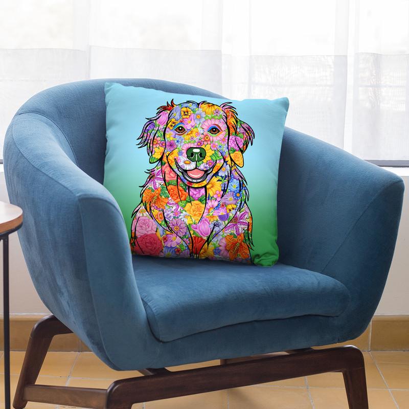 Flowers Golden Retriever Throw Pillow By Tomoyo Pitcher - All About Vibe