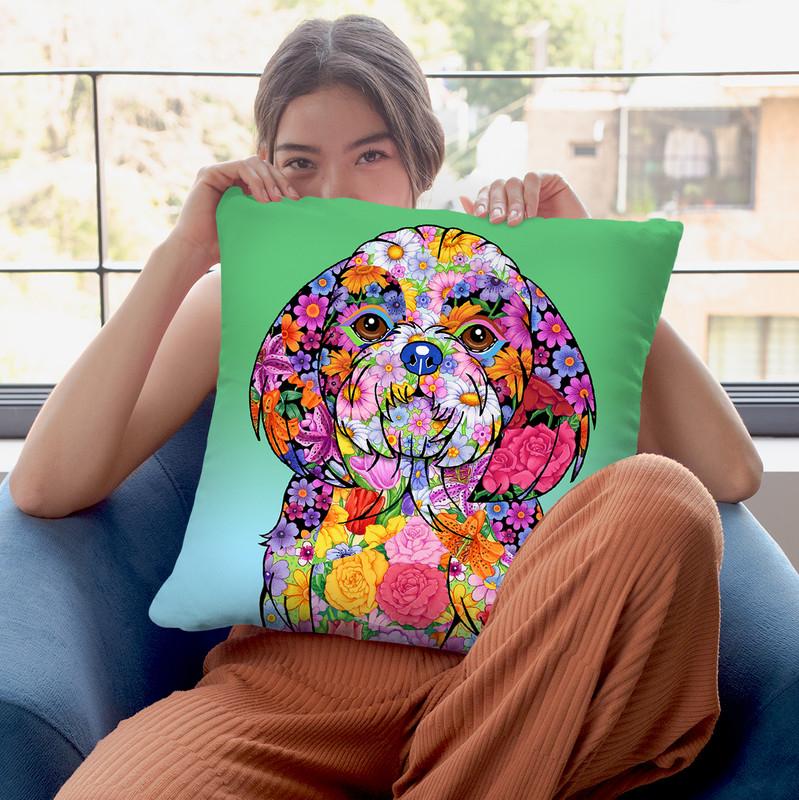 Flowersih Tzu Throw Pillow By Tomoyo Pitcher - All About Vibe