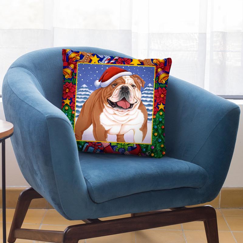 Christmas Bulldog Throw Pillow By Tomoyo Pitcher - All About Vibe