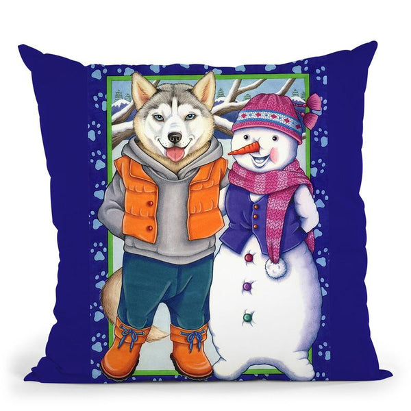 Husky Snowman Throw Pillow By Tomoyo Pitcher - All About Vibe