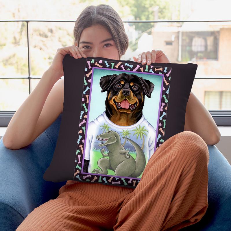 Rottweiler Dinosaur Throw Pillow By Tomoyo Pitcher - All About Vibe