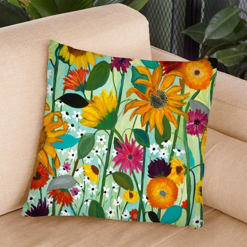 Sunflower House Throw Pillow By Carrie Schmitt - All About Vibe
