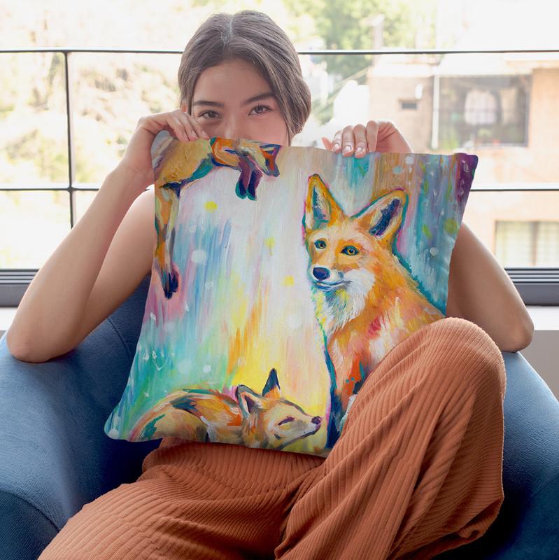 Psychedelic Foxes Throw Pillow By Emily Heard - All About Vibe