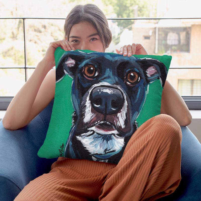 Black Dog On Emerald Throw Pillow By Hippie Hound Studios - All About Vibe