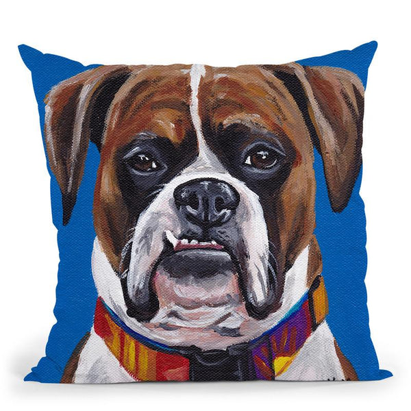 Boxer Blue Throw Pillow By Hippie Hound Studios - All About Vibe