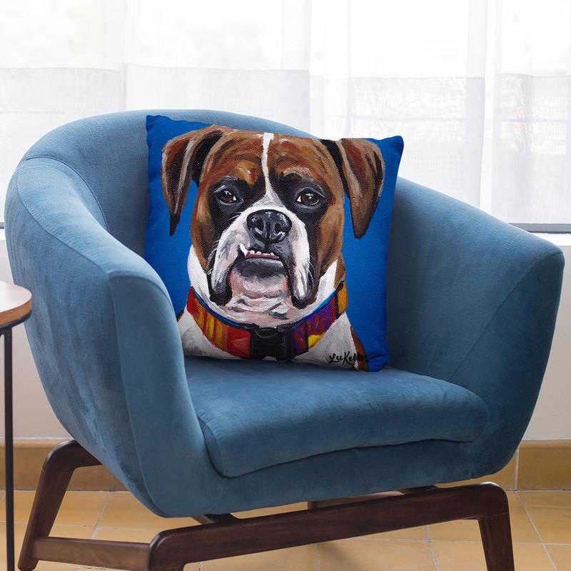 Boxer Blue Throw Pillow By Hippie Hound Studios - All About Vibe