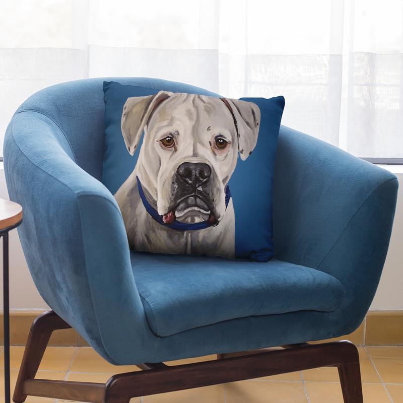 Boxer White Throw Pillow By Hippie Hound Studios - All About Vibe