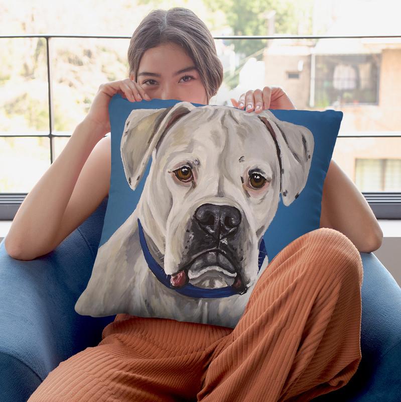 Boxer White Throw Pillow By Hippie Hound Studios - All About Vibe