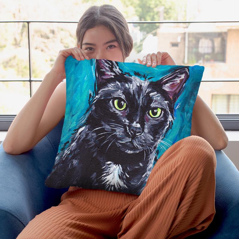 Cat Black Cat Expressive Throw Pillow By Hippie Hound Studios - All About Vibe