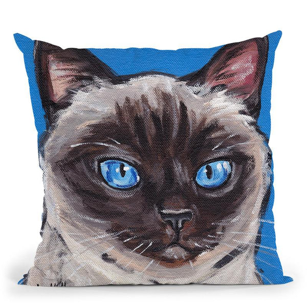 Cat Siamese On Blue Throw Pillow By Hippie Hound Studios - All About Vibe