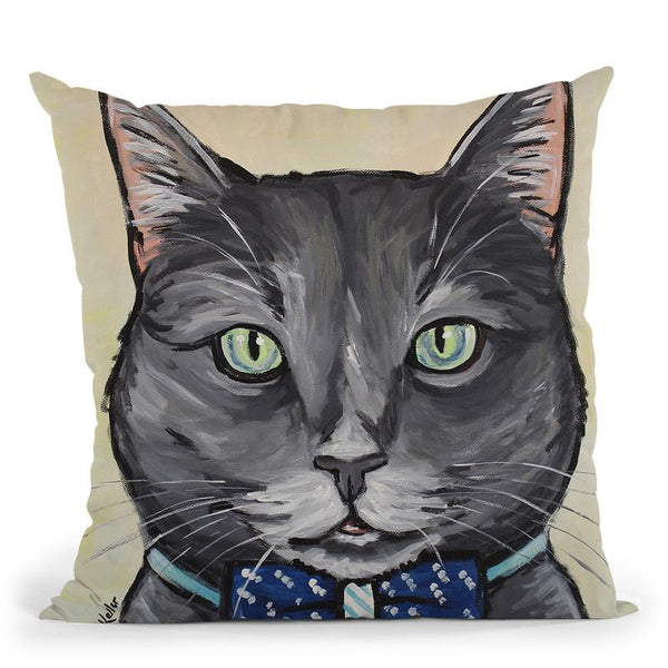 Cat Smokey Gray Tabby Throw Pillow By Hippie Hound Studios - All About Vibe