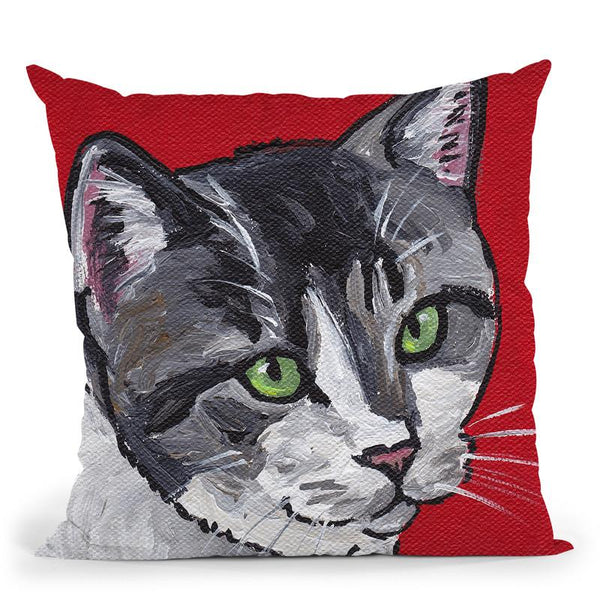 Cat Tabby On Red Throw Pillow By Hippie Hound Studios - All About Vibe