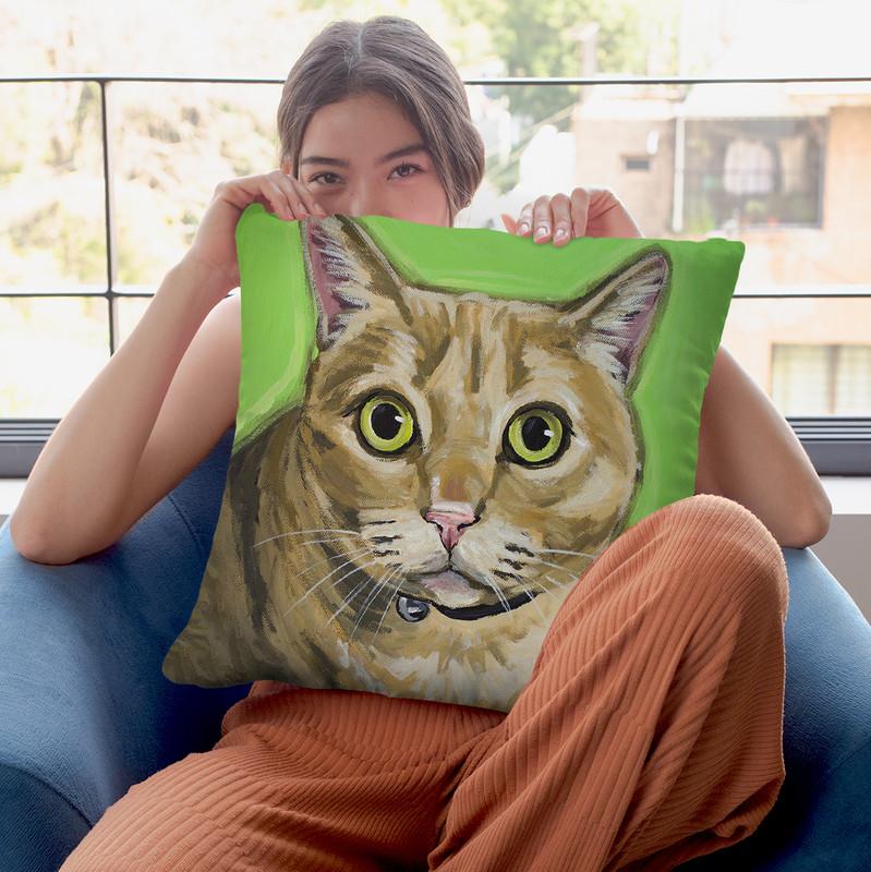 Cat Tabby Wrigley Throw Pillow By Hippie Hound Studios - All About Vibe