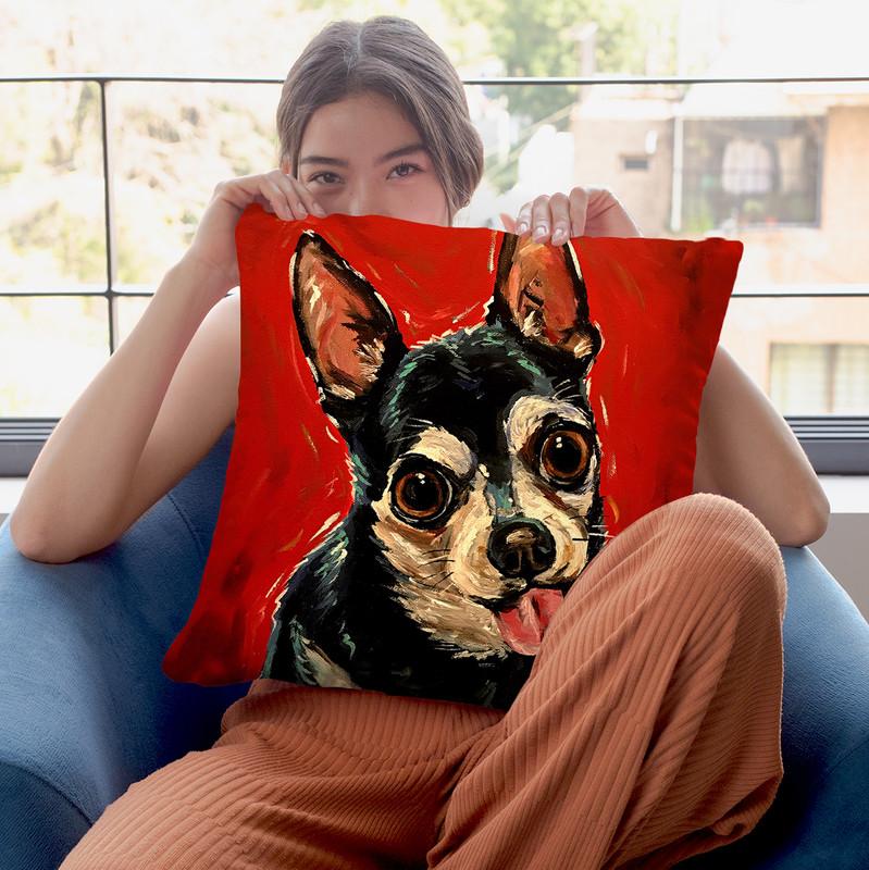 Chihuahua On Red Throw Pillow By Hippie Hound Studios - All About Vibe