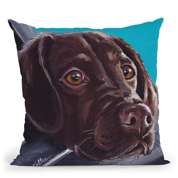 Chocolate Lab In Car Throw Pillow By Hippie Hound Studios - All About Vibe