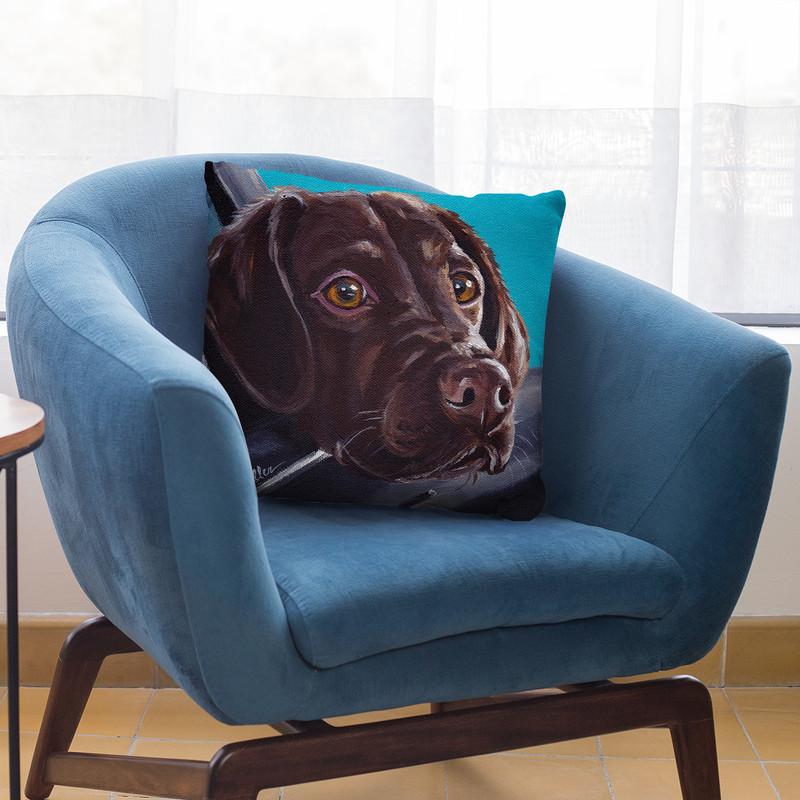 Chocolate Lab In Car Throw Pillow By Hippie Hound Studios - All About Vibe