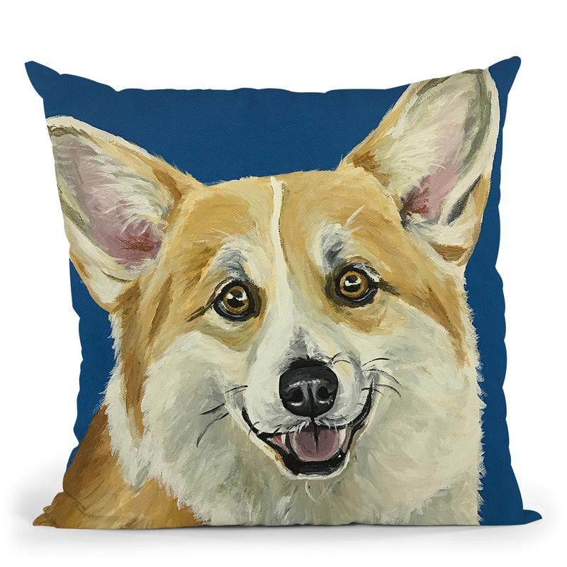 Corgi On Blue Throw Pillow By Hippie Hound Studios - All About Vibe