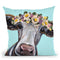 Cow Cora Flower Crown Blue Throw Pillow By Hippie Hound Studios - All About Vibe
