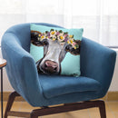 Cow Cora Flower Crown Blue Throw Pillow By Hippie Hound Studios - All About Vibe