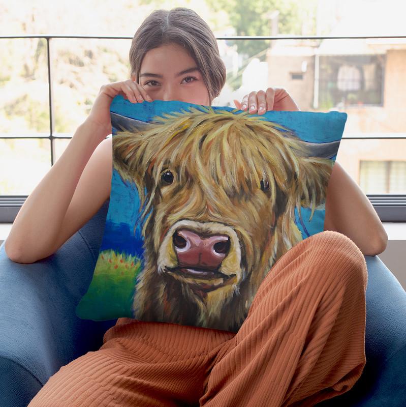 Cow Fergus Scottish Higland Cow Throw Pillow By Hippie Hound Studios - All About Vibe