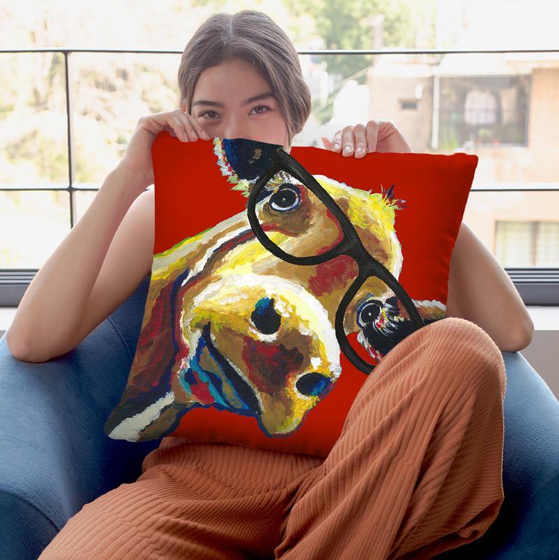 Cow Gertrude Red Throw Pillow By Hippie Hound Studios - All About Vibe