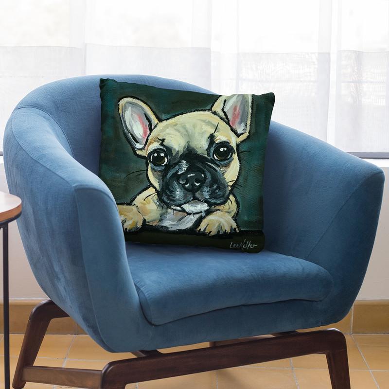 Frenchie Pup 1 Throw Pillow By Hippie Hound Studios - All About Vibe