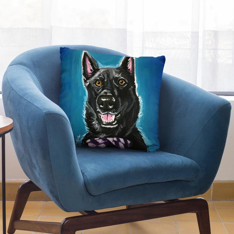 Germanerpherd Black German Bow Tie Throw Pillow By Hippie Hound Studios - All About Vibe
