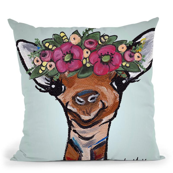 Giraffe Flower Crown Throw Pillow By Hippie Hound Studios - All About Vibe