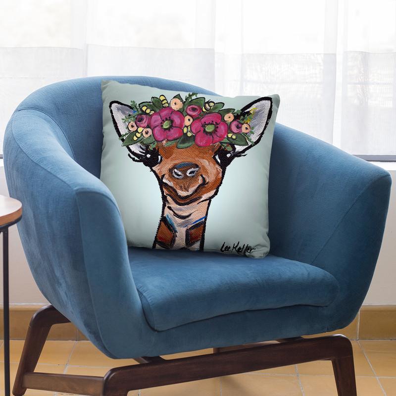 Giraffe Flower Crown Throw Pillow By Hippie Hound Studios - All About Vibe