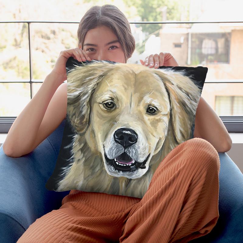 Golden Retreiver On Black Throw Pillow By Hippie Hound Studios - All About Vibe