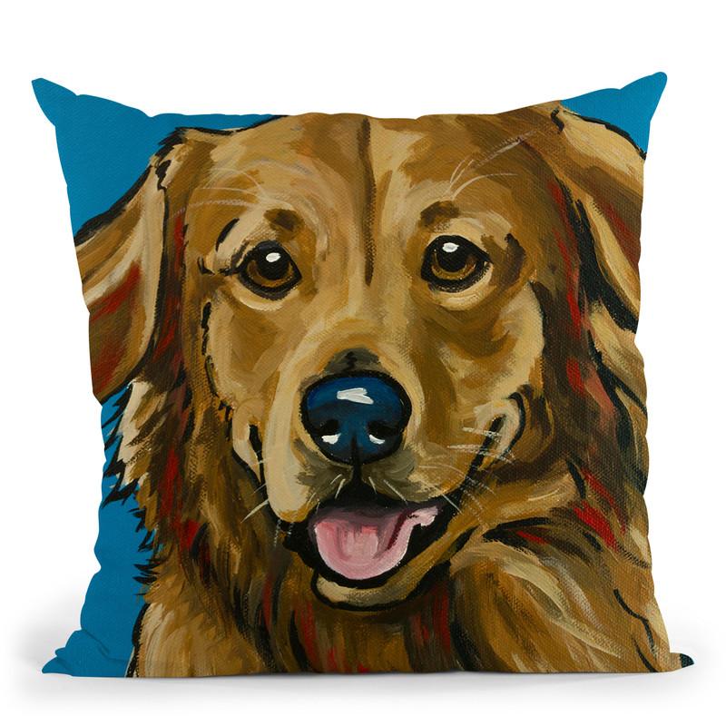 Golden Retriever Expressive Blue Throw Pillow By Hippie Hound Studios - All About Vibe