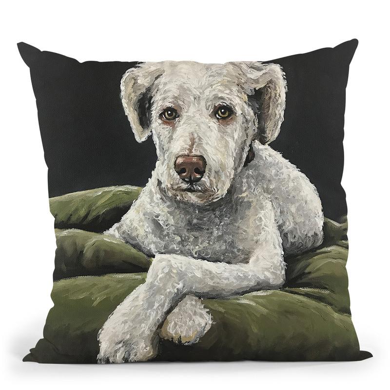 Goldendoodle In Bed Throw Pillow By Hippie Hound Studios - All About Vibe