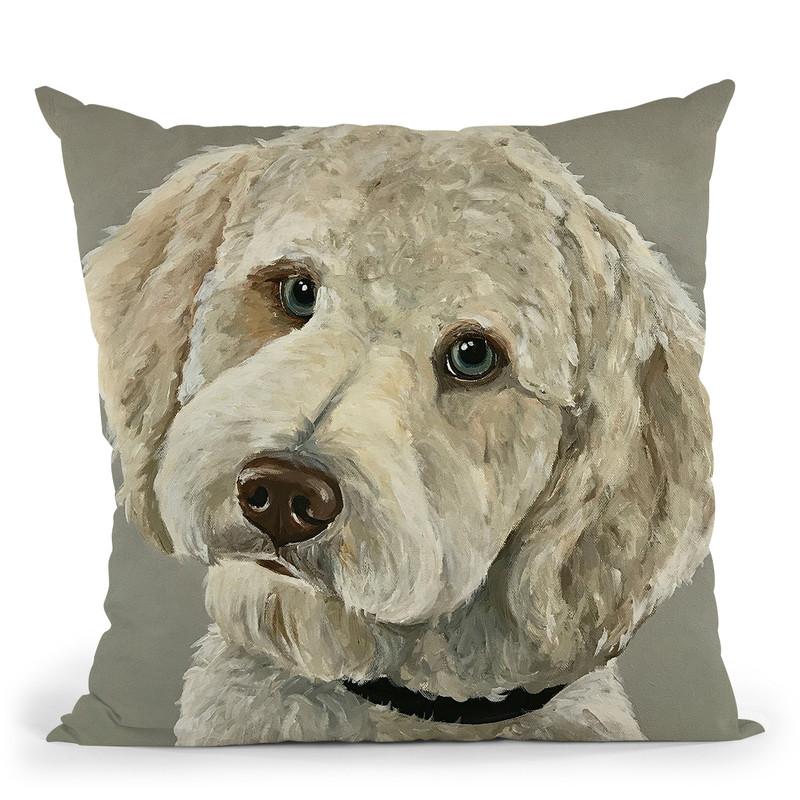 Goldendoodle On Gray Throw Pillow By Hippie Hound Studios - All About Vibe