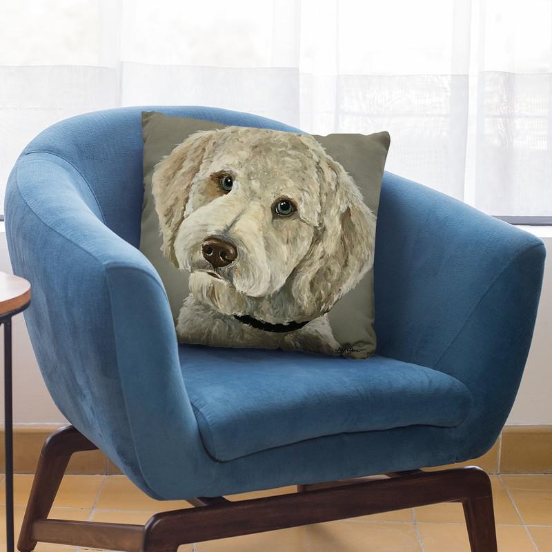 Goldendoodle On Gray Throw Pillow By Hippie Hound Studios - All About Vibe